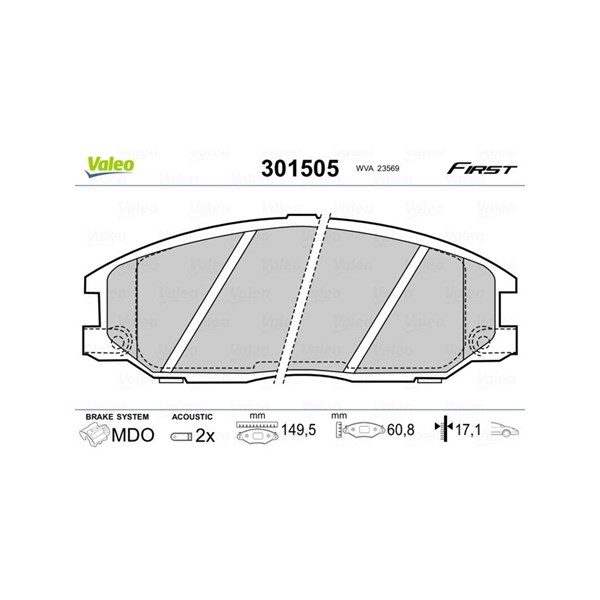Bromsbeläggsats, Framaxel Valeo 301505 VALEO