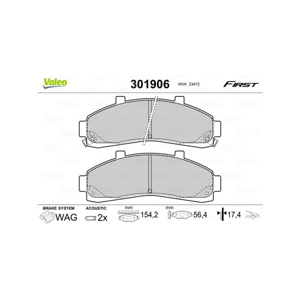 Bromsbeläggsats, Framaxel Valeo 301906 VALEO Bromsbeläggsats, Framaxel Valeo 301906 VALEO