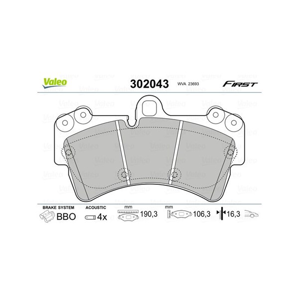 Bromsbeläggsats, Framaxel, Bakaxel Valeo 302043 VALEO