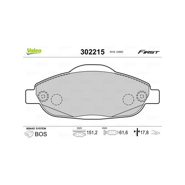 Bromsbeläggsats, Framaxel Valeo 302215 VALEO Bromsbeläggsats, Framaxel Valeo 302215 VALEO