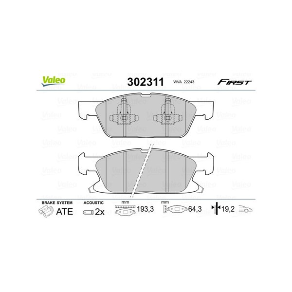 Bromsbeläggsats, Framaxel Valeo 302311 VALEO