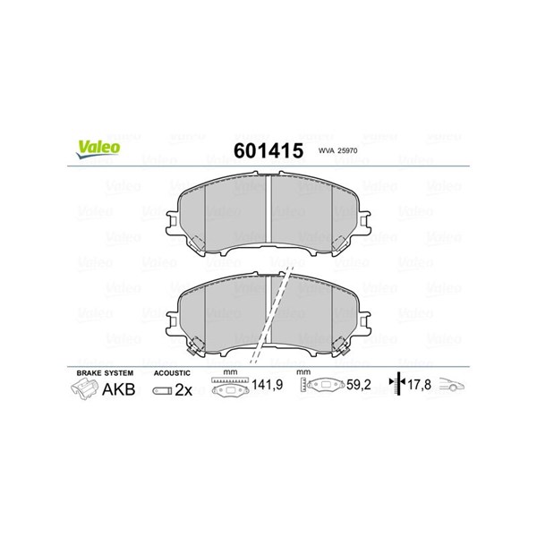 Bromsbeläggsats, Framaxel Valeo 601415 VALEO