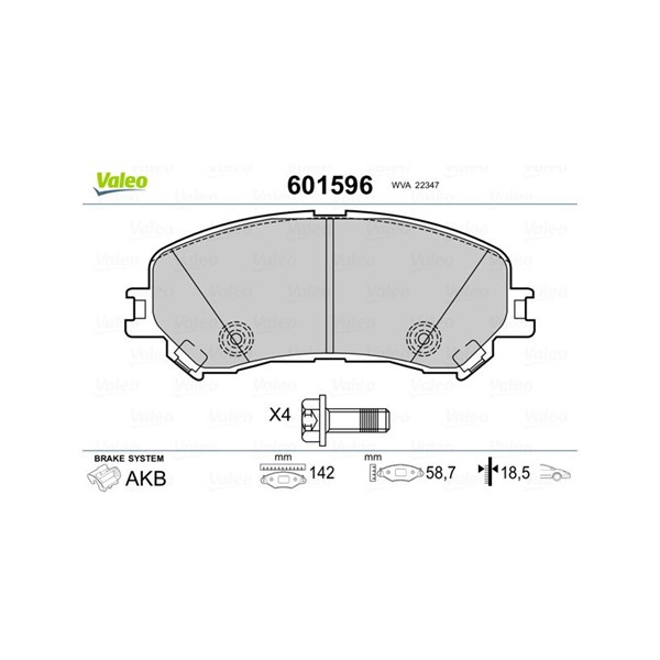 Bromsbeläggsats, Framaxel Valeo 601596 VALEO