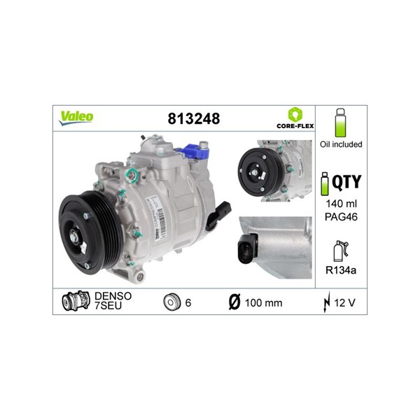 Kompressor, klimatanläggning 12V Valeo Valeo core-flex 813248 VALEO