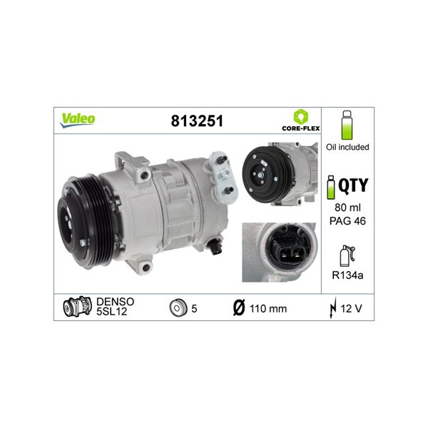 Kompressor, klimatanläggning 12V Valeo Valeo core-flex 813251 VALEO