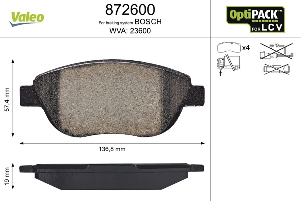 Bromsbeläggsats, Framaxel Valeo Optipack for lcv 872600 VALEO