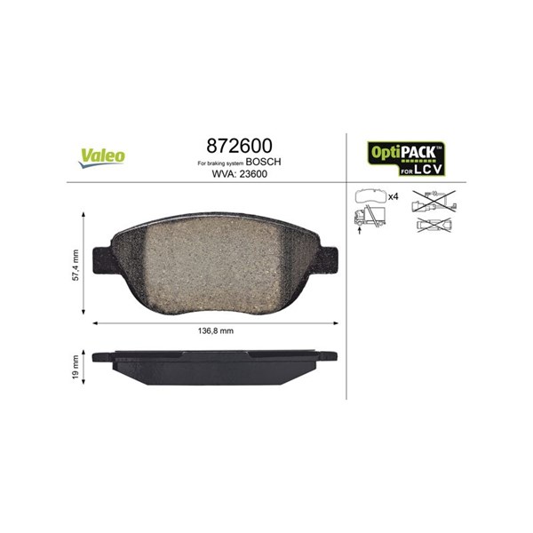 Bromsbeläggsats, Framaxel Valeo Optipack for lcv 872600 VALEO