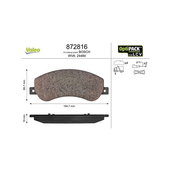 Bromsbeläggsats, Framaxel Valeo Optipack for lcv 872816 VALEO