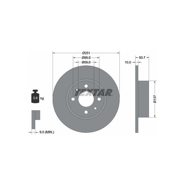 Bromsskiva Solid, Bakaxel Textar Pro 92034203 TEXTAR