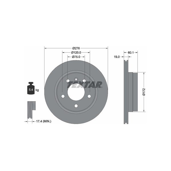 Bromsskiva Externt ventilerad, Bakaxel Textar Pro 92072403 TEXTAR Bromsskiva Externt ventilerad, Bakaxel Textar Pro 92072403 TEXTAR