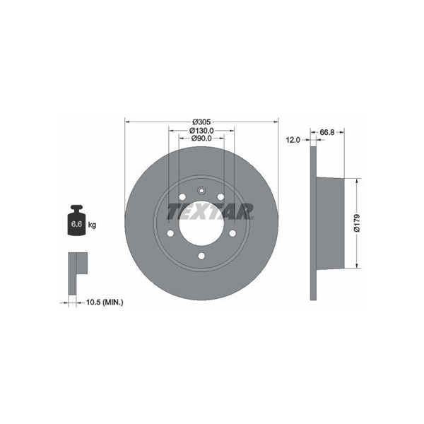 Bromsskiva Solid, Bakaxel Textar Pro 92111203 TEXTAR Bromsskiva Solid, Bakaxel Textar Pro 92111203 TEXTAR