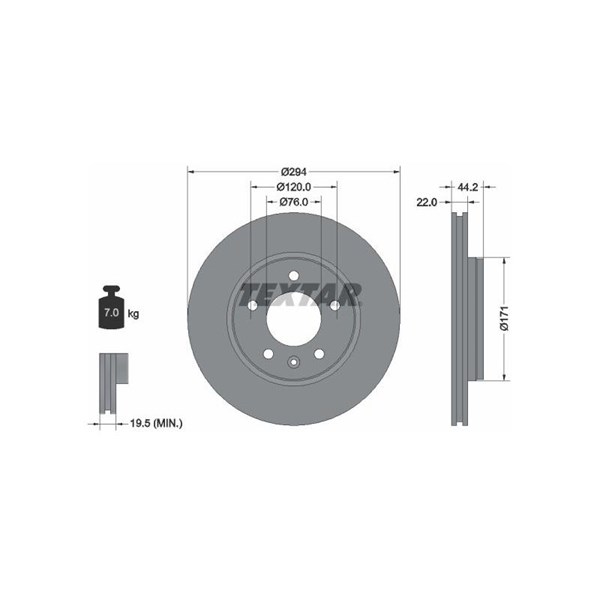 Bromsskiva Externt ventilerad, Bakaxel Textar Pro 92121403 TEXTAR