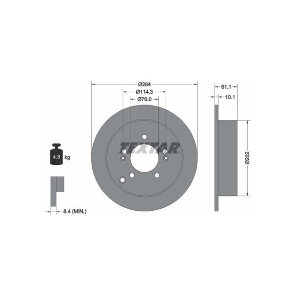 Bromsskiva Solid, Bakaxel Textar Pro 92134003 TEXTAR