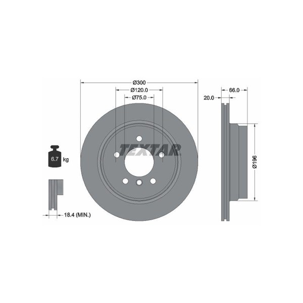 Bromsskiva Ventilerad, Bakaxel Textar Pro 92154903 TEXTAR