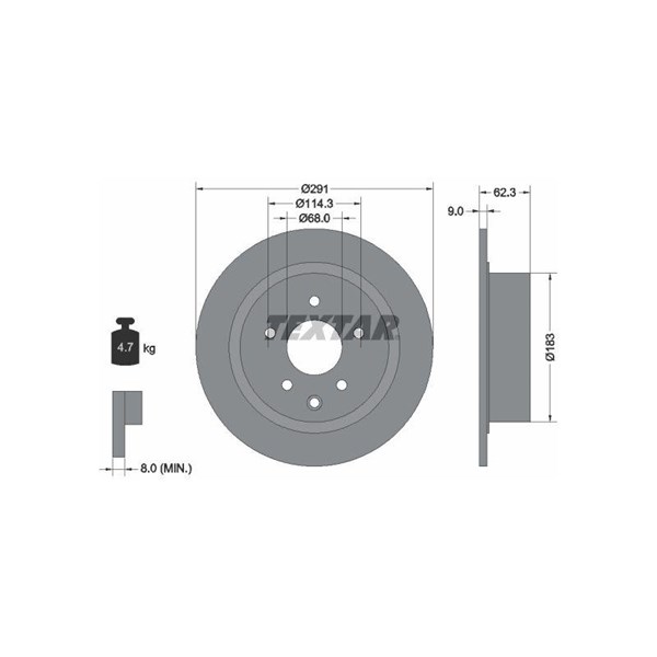 Bromsskiva Solid, Bakaxel Textar Pro 92237103 TEXTAR
