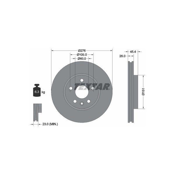 Bromsskiva Ventilerad, Framaxel Textar Pro 92277103 TEXTAR