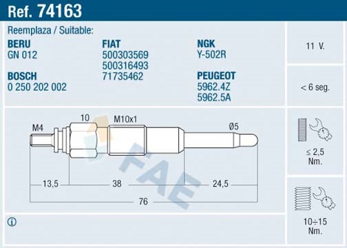 Glödstift 11V Fae 74163 FAE