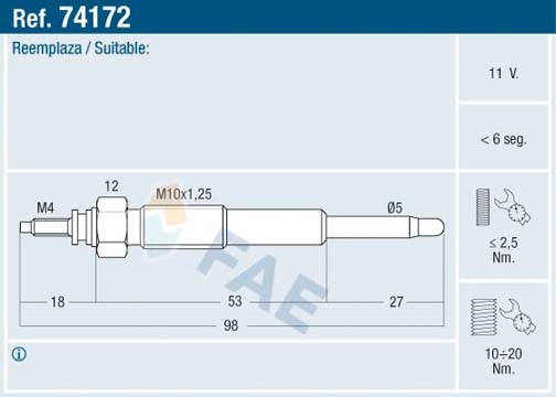 Glödstift 11V Fae 74172 FAE
