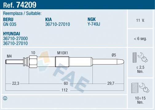 Glödstift 11V Fae 74209 FAE