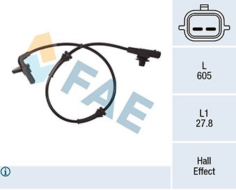 ABS-givare, Sensor, hjulvarvtal, Bakaxel höger Fae 78275 FAE