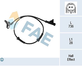 ABS-givare, Sensor, hjulvarvtal, Bakaxel vänster Fae 78328 FAE
