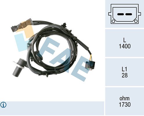 ABS-givare, Sensor, hjulvarvtal, Bakaxel vänster Fae 78384 FAE