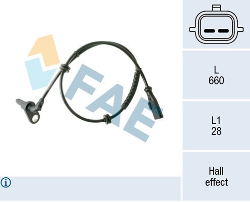 ABS-givare, Sensor, hjulvarvtal, Bakaxel vänster Fae 78411 FAE