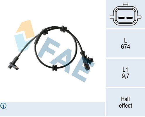 ABS-givare, Sensor, hjulvarvtal, Bakaxel Fae 78454 FAE
