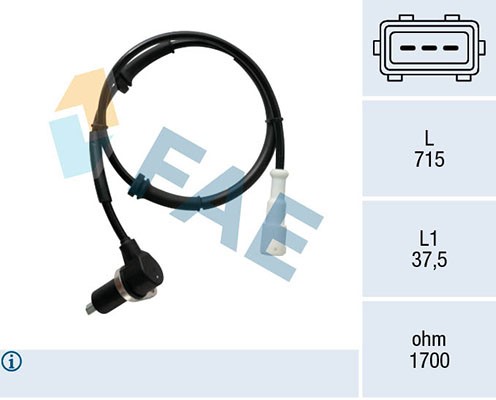 ABS-givare, Sensor, hjulvarvtal, Bakaxel höger Fae 78465 FAE