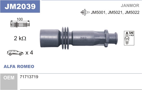 Gummimanschett, tändspole Janmor JM2039 JANMOR