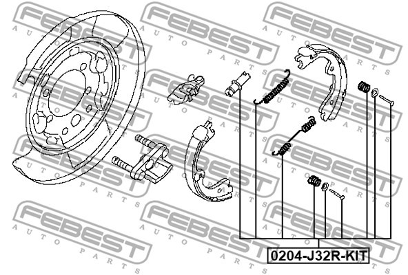 Tillbehörssats, bromsbackar, parkeringsbroms Febest 0204-J32R-KIT FEBEST