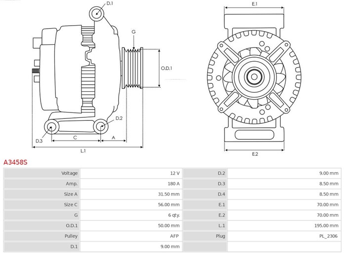 Generator 12V 180A As-pl A3458S AS-PL Generator 12V 180A As-pl A3458S AS-PL