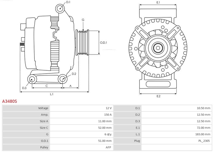 Generator 12V 150A As-pl A3480S AS-PL