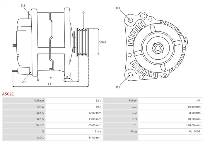Generator 12V 80A As-pl A5021 AS-PL