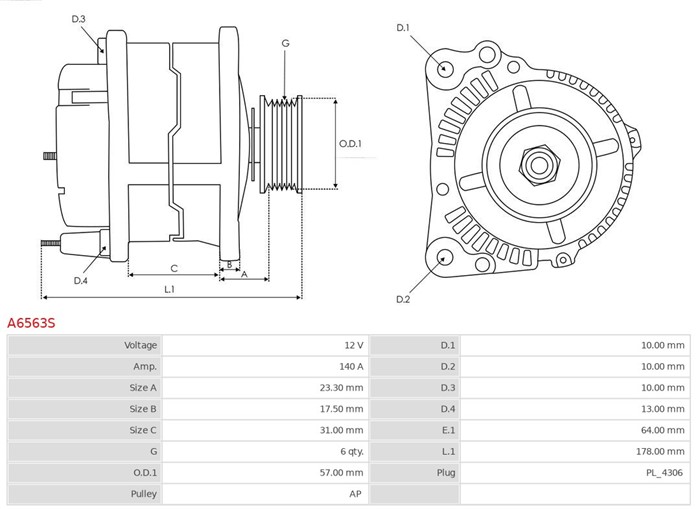 Generator 12V 140A As-pl Brand new | as-pl | alternators A6563S AS-PL Generator 12V 140A As-pl Brand new | as-pl | alternators A6563S AS-PL