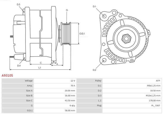 Generator 12V 70A As-pl A9310S AS-PL