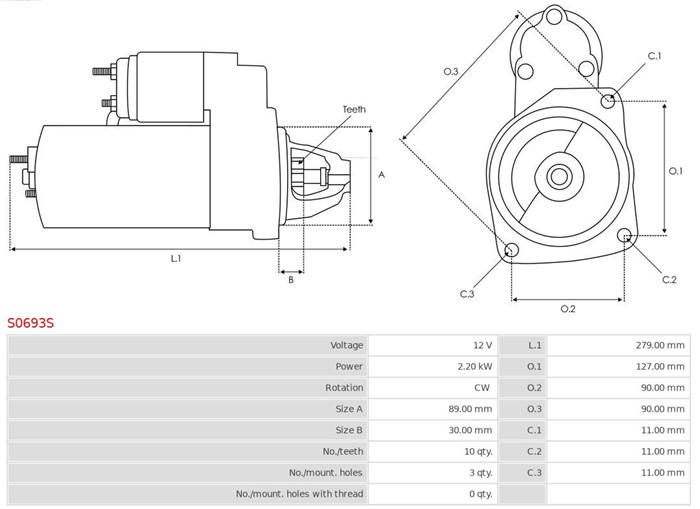 Startmotor 12V As-pl S0693S AS-PL Startmotor 12V As-pl S0693S AS-PL