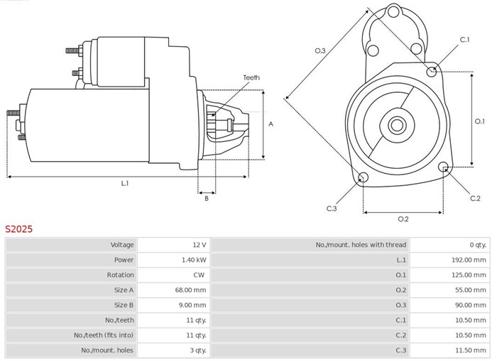 Startmotor 12V As-pl Brand new | valeo | starter drives S2025 AS-PL