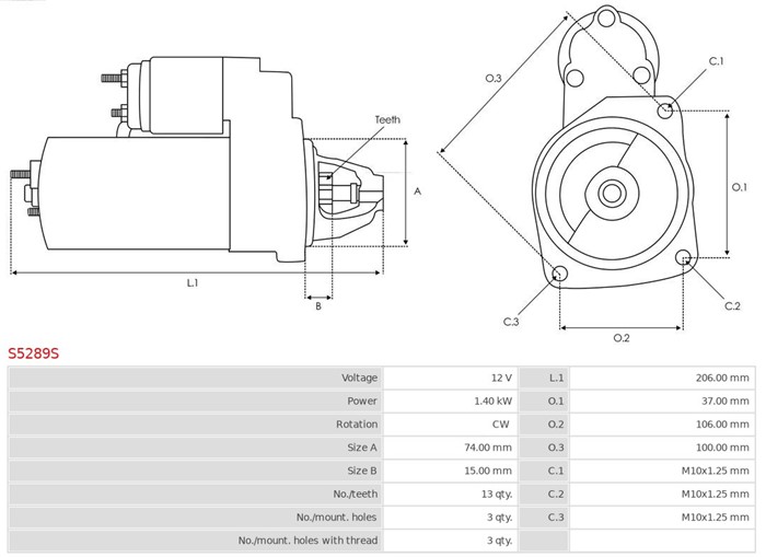 Startmotor 12V As-pl S5289S AS-PL