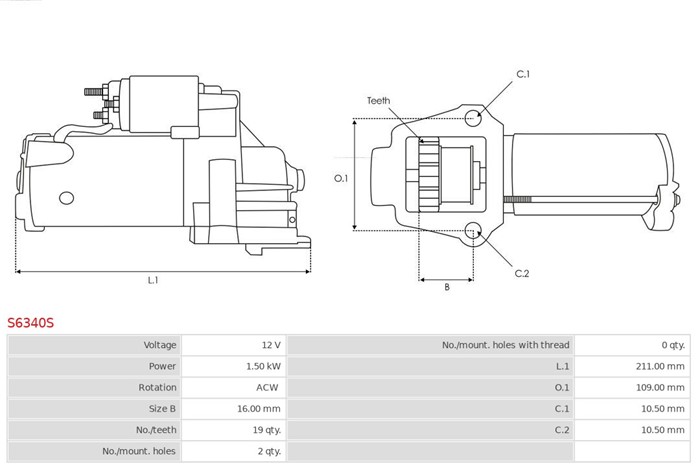 Startmotor 12V As-pl S6340S AS-PL Startmotor 12V As-pl S6340S AS-PL