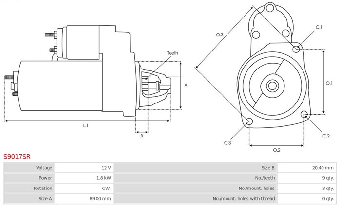 Startmotor 12V As-pl S9017SR AS-PL Startmotor 12V As-pl S9017SR AS-PL