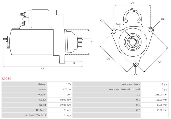 Startmotor 12V As-pl Brand new | as-pl | starters | 9142602 S9052 AS-PL