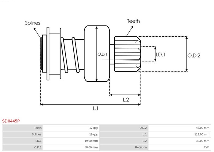 Frihjulsväxel, startmotor As-pl SD0445P AS-PL