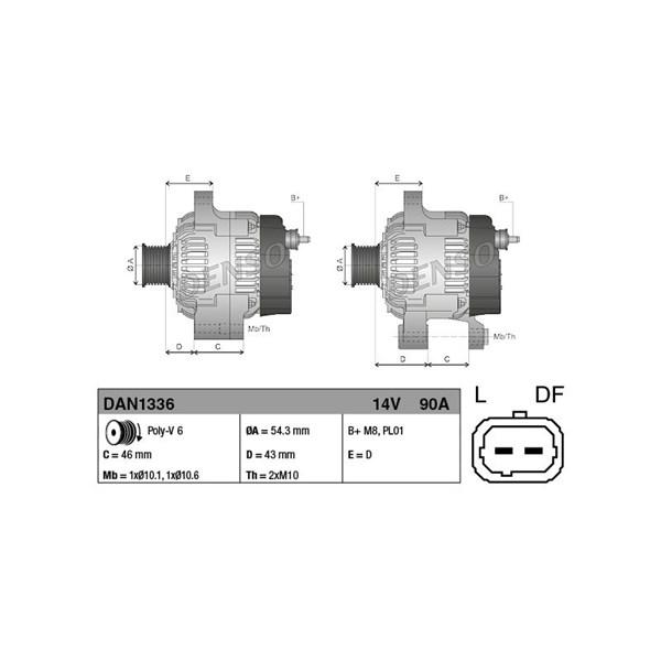 Generator 14V 90A Denso DAN1336 DENSO