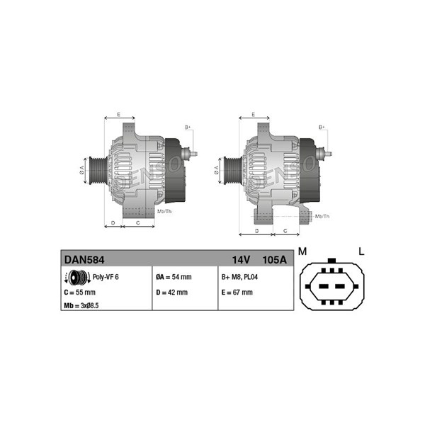 Generator 14V 105A Denso DAN584 DENSO