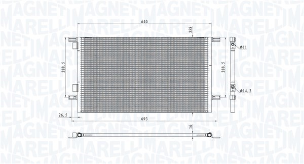 Kondensor, klimatanläggning Magneti marelli 350203918000 MAGNETI MARELLI