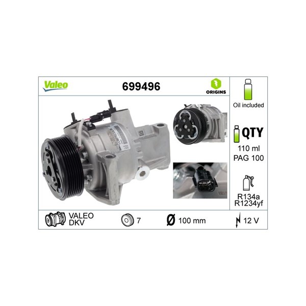 Kompressor, klimatanläggning 12V Valeo 699496 VALEO