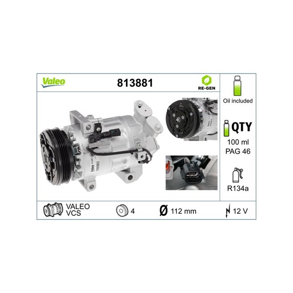 Kompressor, klimatanläggning 12V Valeo 813881 VALEO