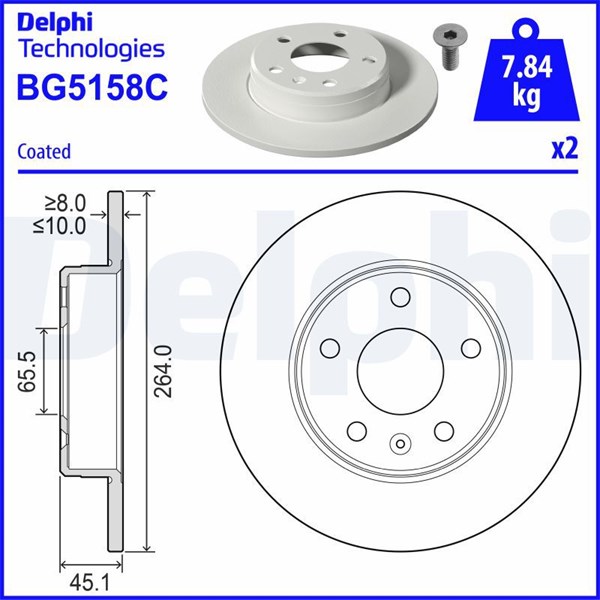 Bromsskiva Solid, Bakaxel Delphi BG5158C DELPHI