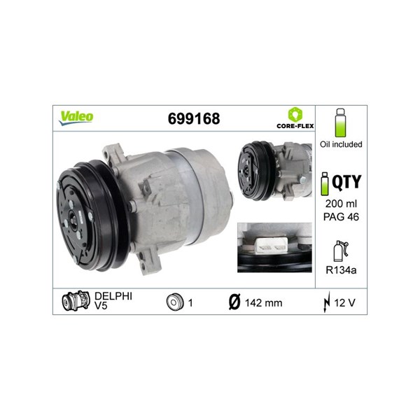 Kompressor, klimatanläggning 12V Valeo 699168 VALEO Kompressor, klimatanläggning 12V Valeo 699168 VALEO